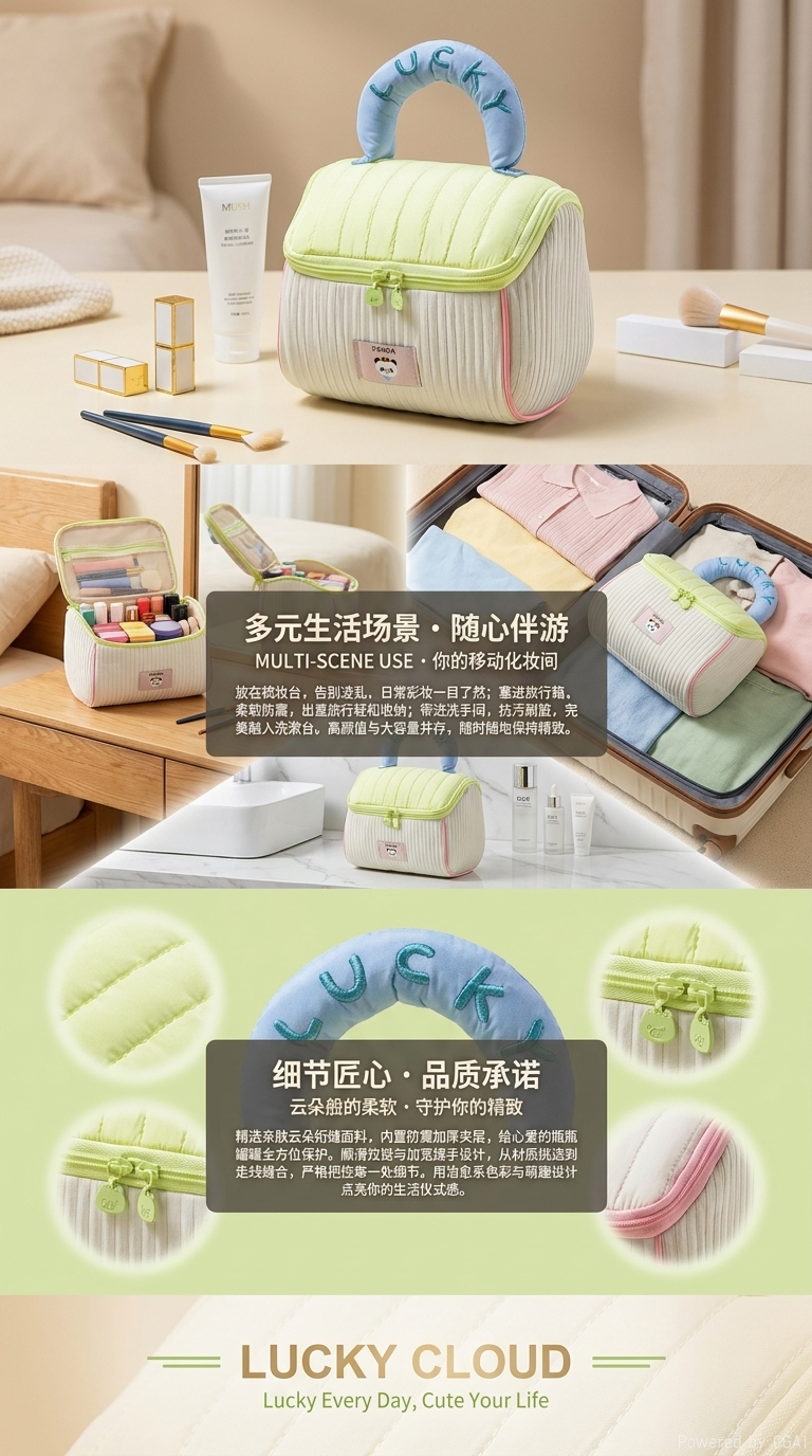 爱迪华新款可爱房子化妆包大容量小屋洗漱包便携手提收纳包软萌少女系详情3