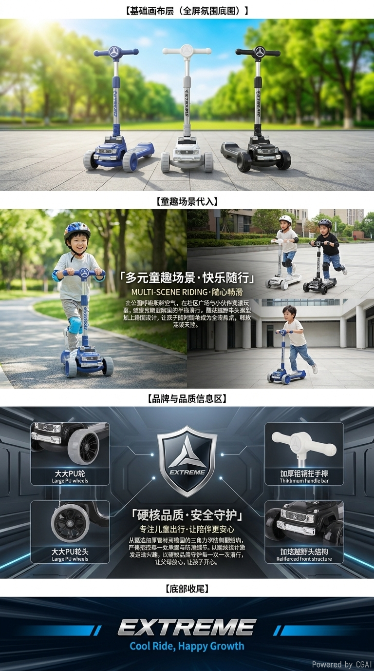 儿童滑板车米高车炫酷车头带灯光音乐详情3