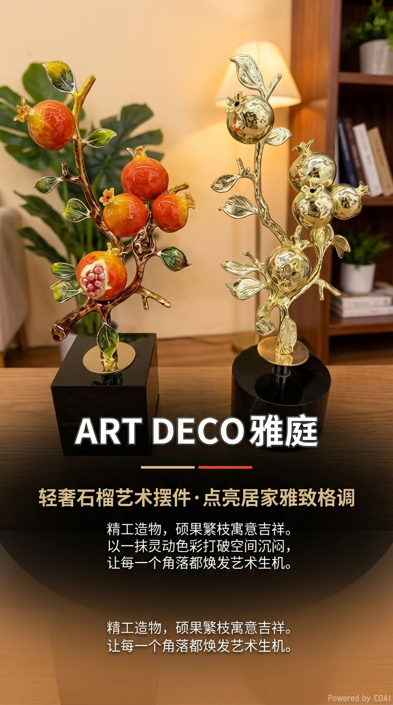 元宝·双生石榴艺术摆件 | 釉彩与鎏金 家居装饰工艺品详情1