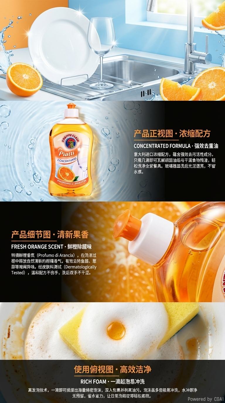 白猫强力去油洗洁精500ml 洗碗刷清洁剂去污去油渍详情2