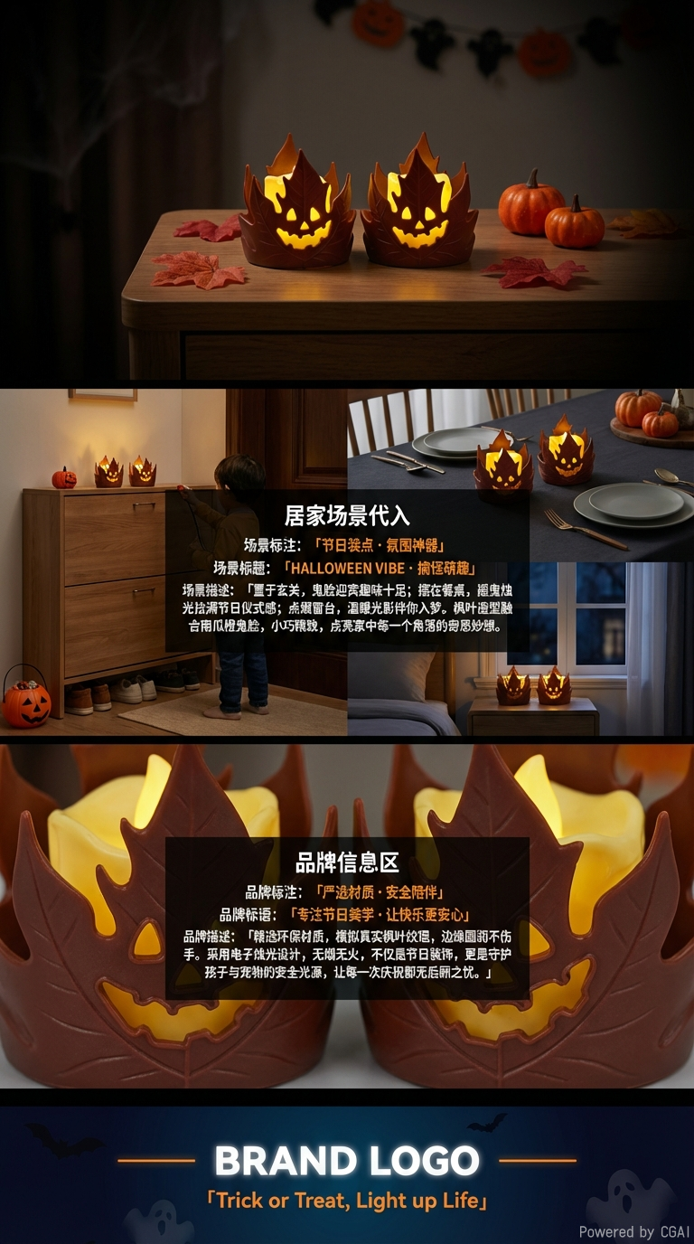 万圣节批发新款树叶幽灵蜡烛电子小夜灯摆件详情3