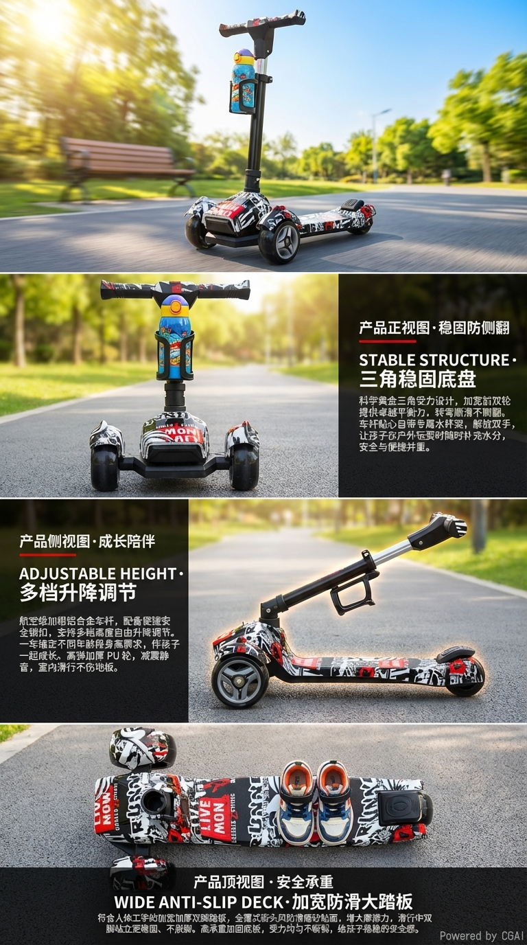 新款炫酷大气儿童滑板车带音乐儿童玩具车可升降详情2