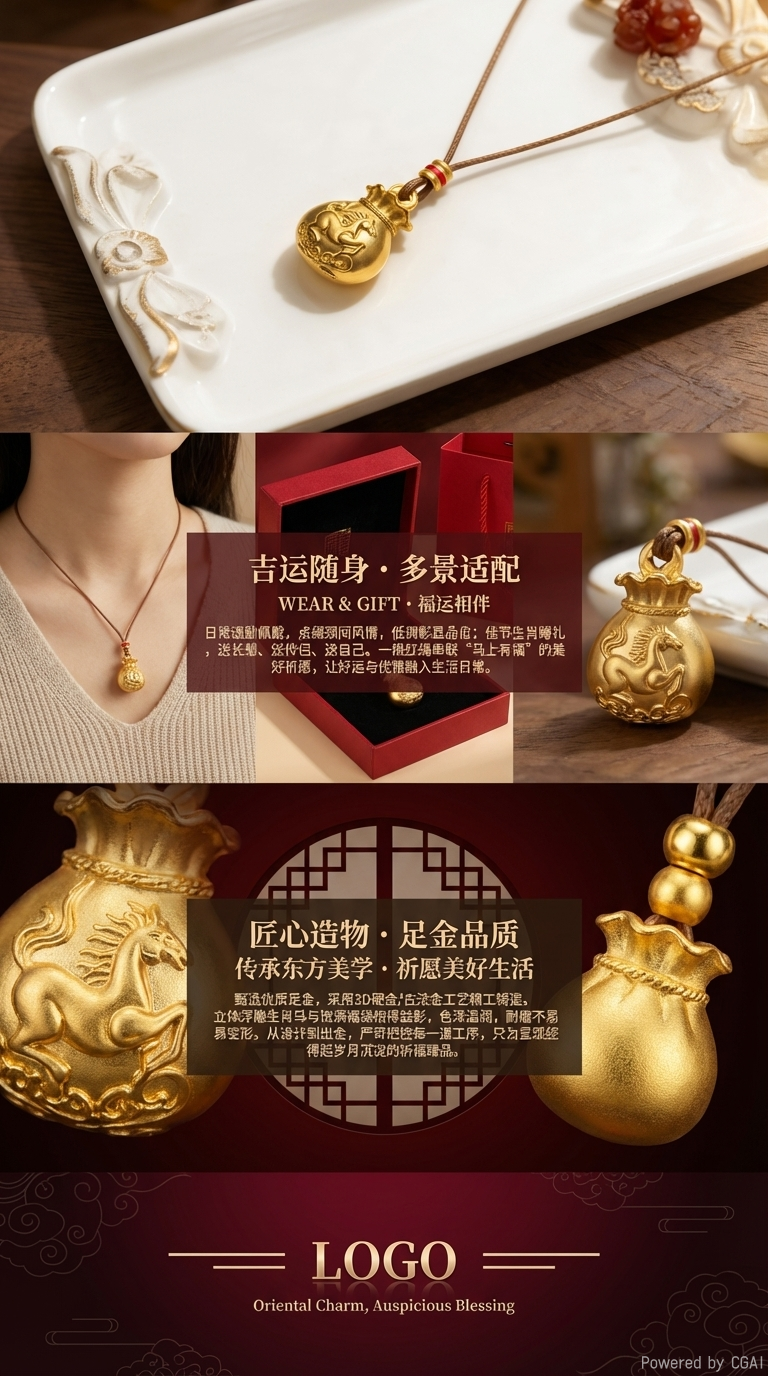 999银新中式国风招财纳福马到成功百搭绳链详情3