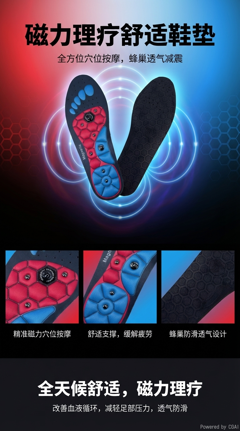 Magnetic insoles, breathable insoles for both men and women, shock-absorbing insoles for running and sports, foot massage insoles for women, customizable and health-preserving 4d cloud insoles, sports insoles pic 1