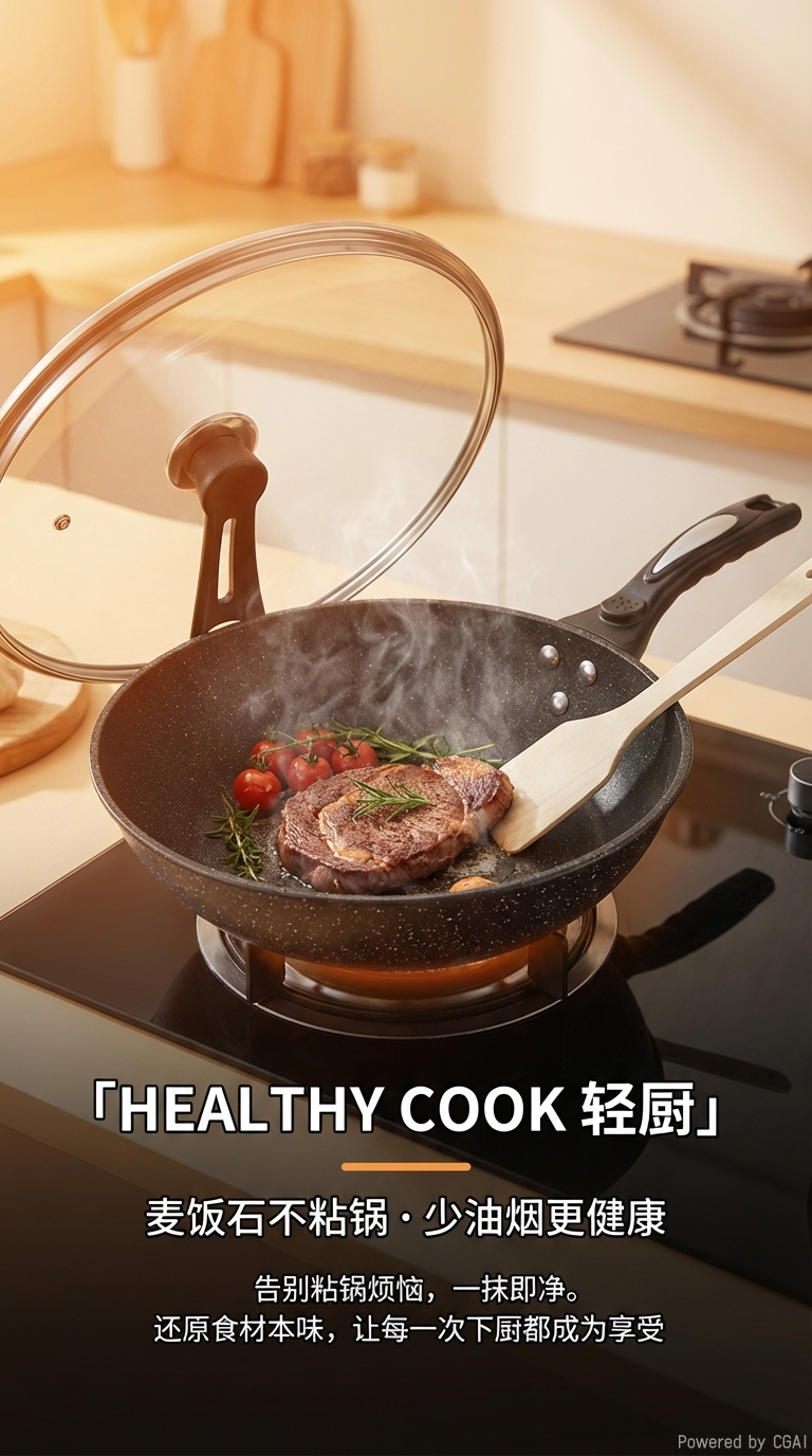 韩国麦饭石不粘锅家用明火燃气灶具通用不粘锅具无油烟平底煎锅详情1