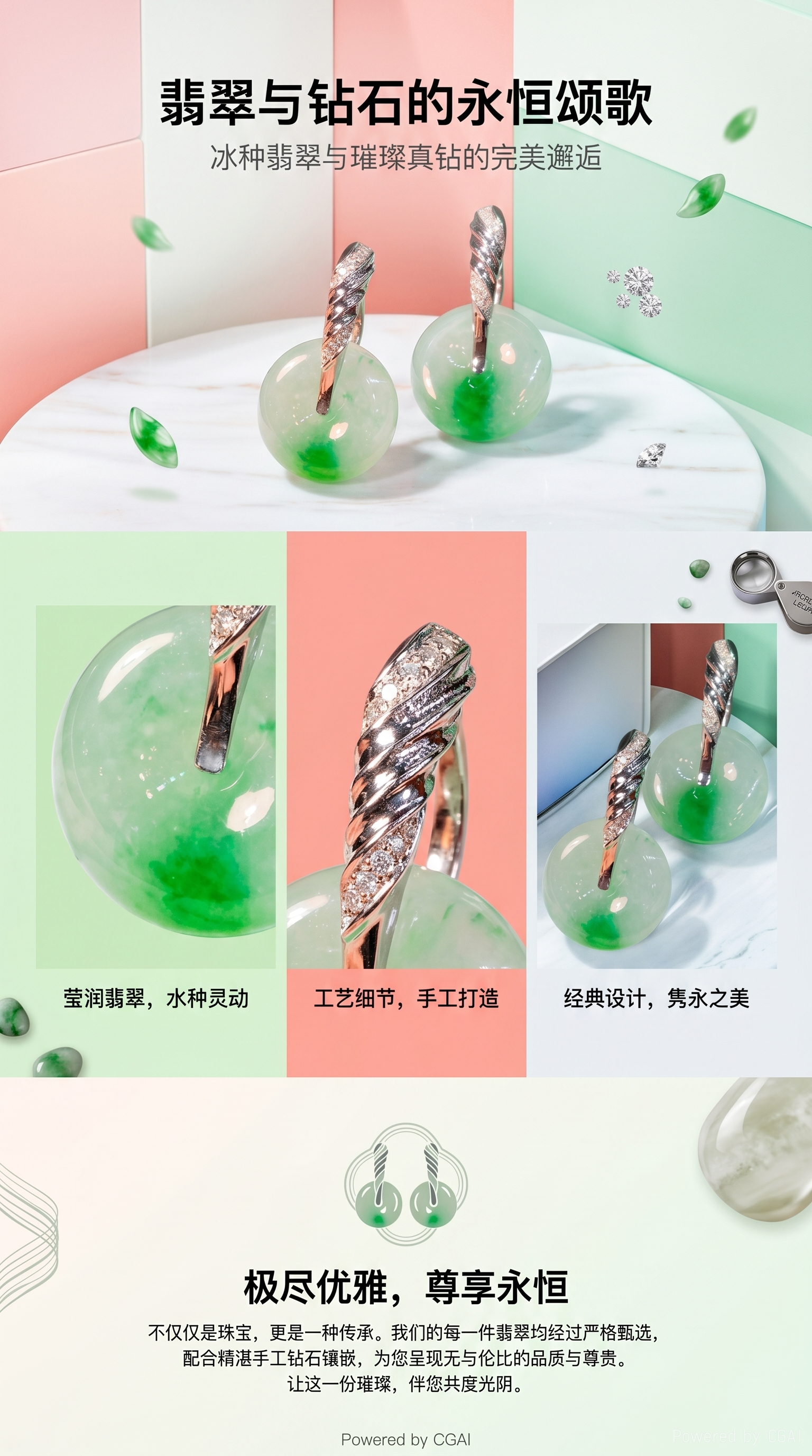 翡翠平安扣玉镯水晶工艺吊坠玉珠翡翠玉器工艺品优雅耳饰详情1