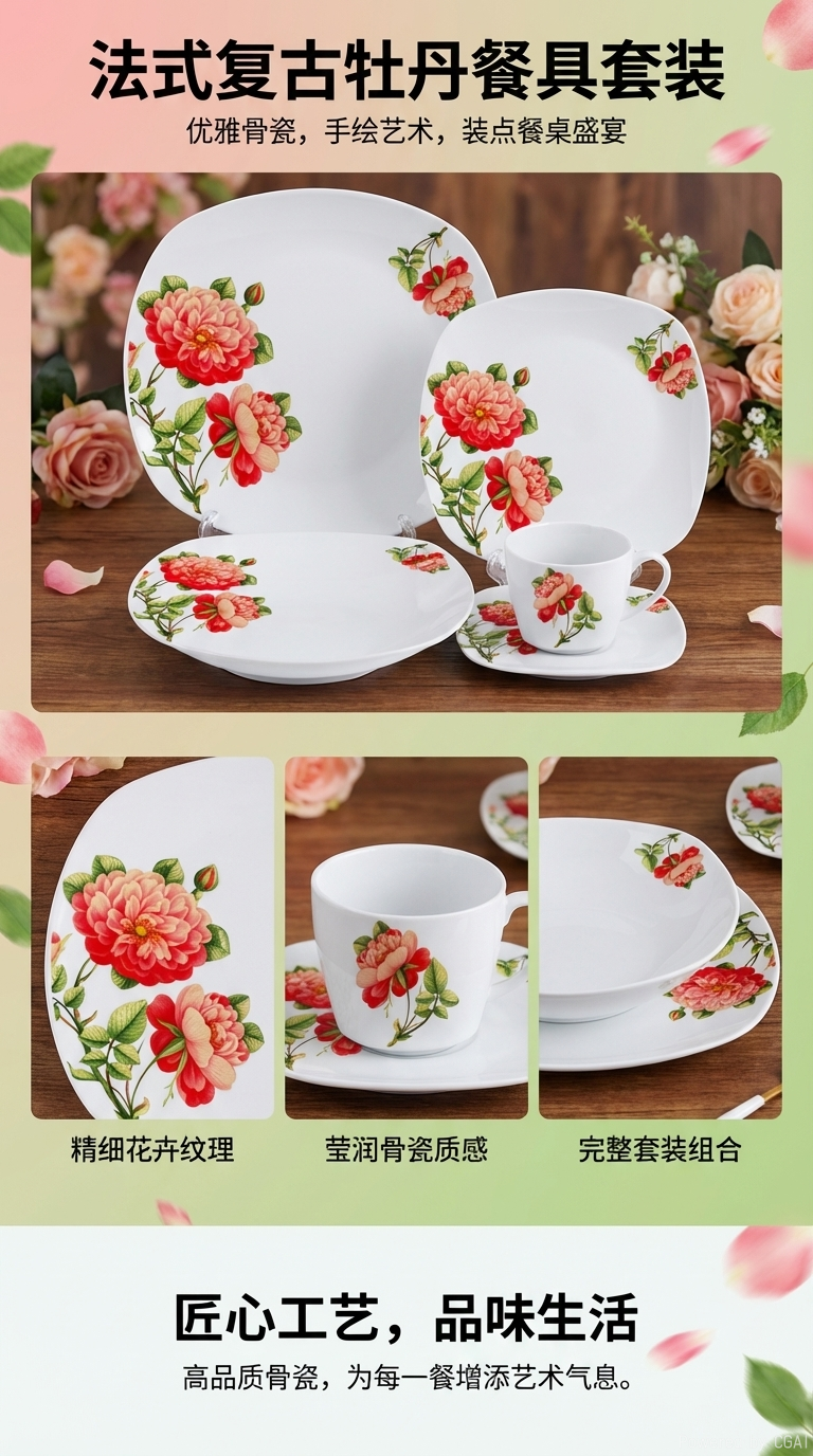 陶瓷烤盘陶瓷杯 家用四人餐具 烤花餐具详情1
