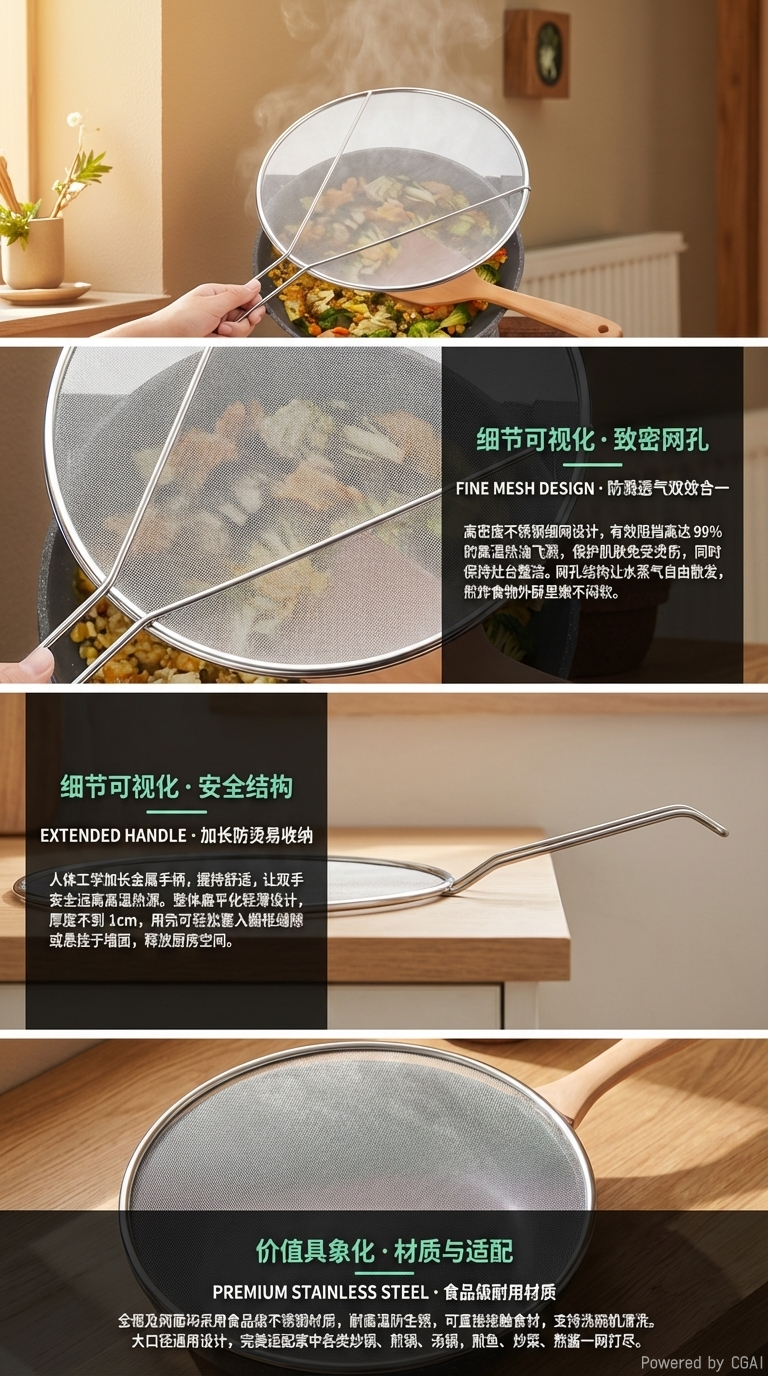 面粉筛锅具筛子家用厨房过滤工具不锈钢筛网厨房家用不锈钢防溅网带手柄过滤网筛防烫挡油隔油网罩油格批发详情2