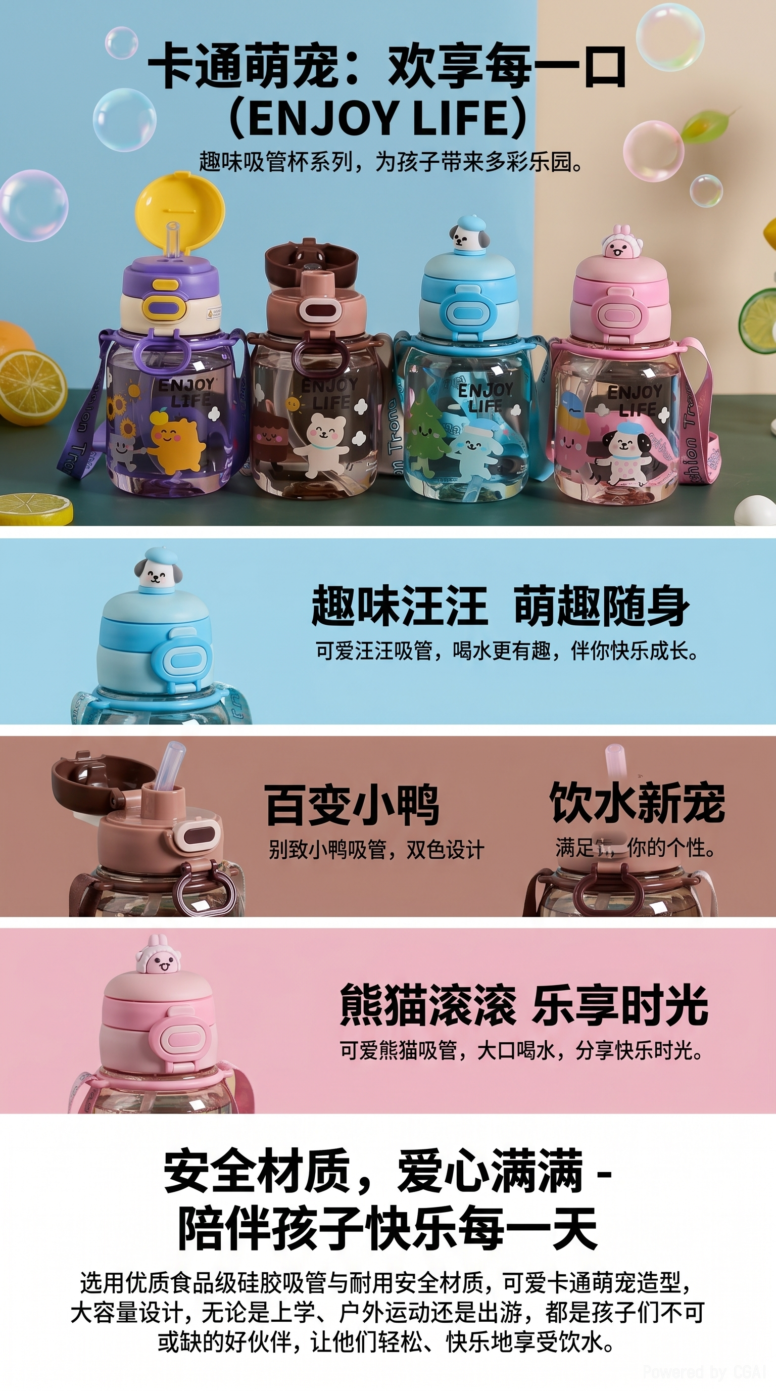 可爱新款大肚杯大容量吸管水杯男女生高颜值儿童学生便携水壶杯子无SH2120/2121详情1