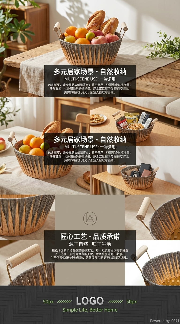 塑料编织篮子面包篮水果篮杂物收纳篮杂物收纳篮圆形篮子家居收纳用品详情3