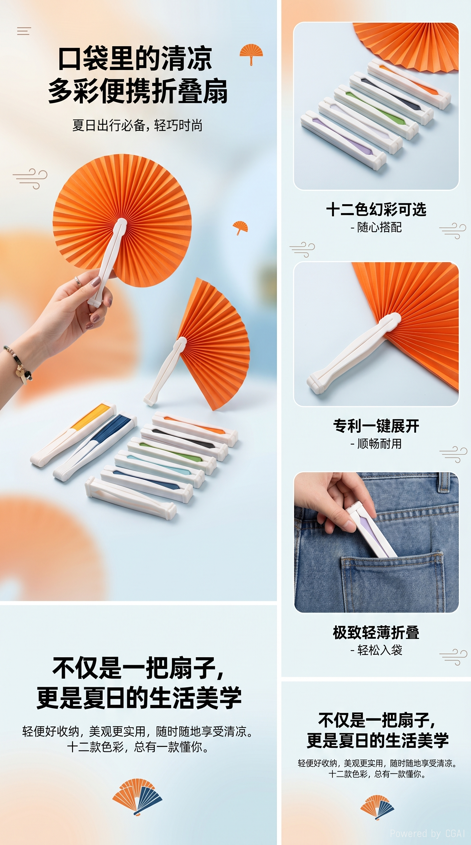工艺折扇女夏季中国风纸扇折叠扇清新雅致112550773详情1