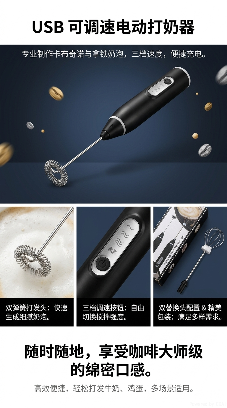 打蛋器电动咖啡搅拌器打奶泡机泡沫打发器搅拌棒起泡三档变速详情1