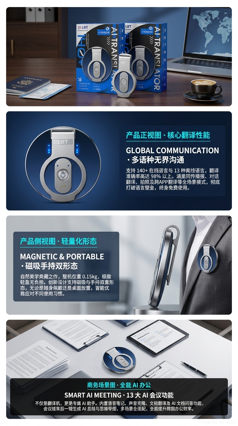 LBT赛尔AI翻译器 AI翻译机 外贸翻译器 离线翻译机 一键生成会议纪要 思维导图 同声传译 视频通话翻译 跨app翻详情2
