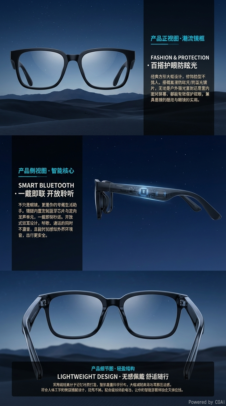 FEITUN智能蓝牙眼镜G06-L墨镜款 通话降噪防紫外线防晒详情2