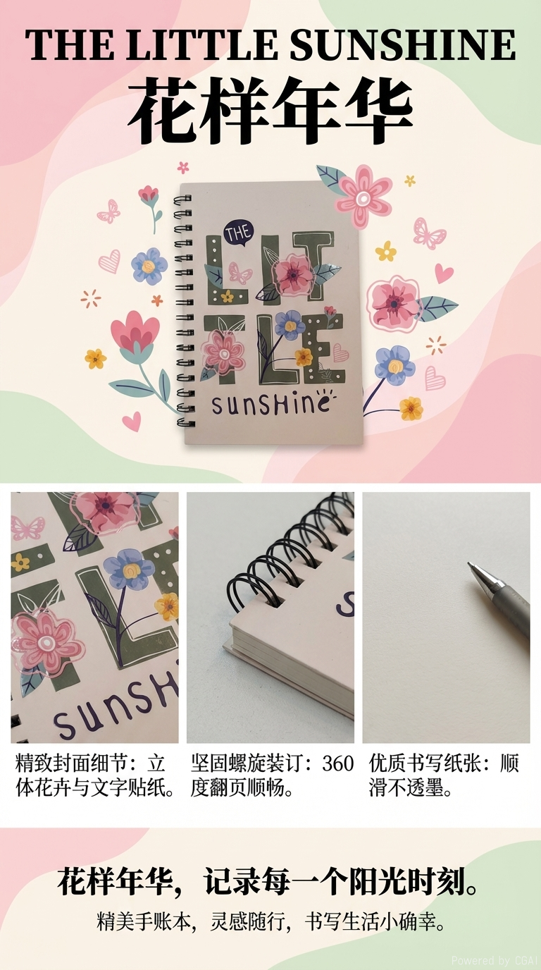 东湖纸品 A5 可爱少女心THE LITTLE SUNSHINE线圈本 清新花卉便携记事本 学生笔记本详情1