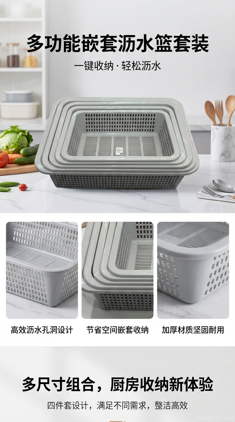 Rectangular hollowed-out draining basket, multi-functional storage basket, universal sorting basket for vegetables, fruits and sundries, small frame sorting box, storage container, multi-functional storage basket pic 1