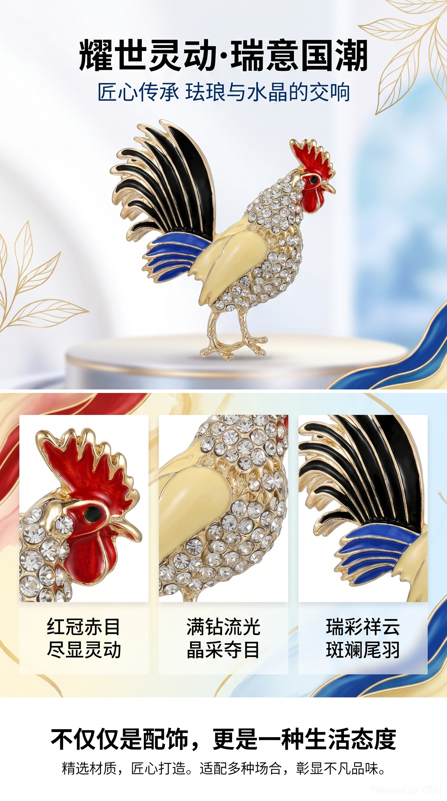 Fashionable and simple alloy oil-dripping rooster brooch, cardigan, sweater, coat and corsage pic 1