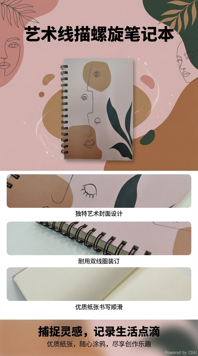Donghu Paper Products A5 Morandi color series Abstract Face Coil, artistic profile line notebook, student portable note-taking notebook pic 1