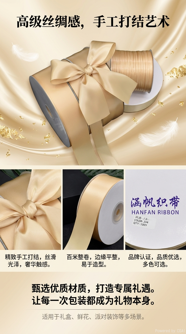 Golden ribbon decorative items, festival handcrafted materials, decorative accessories, gift box packaging, decorative strips, long style pic 1