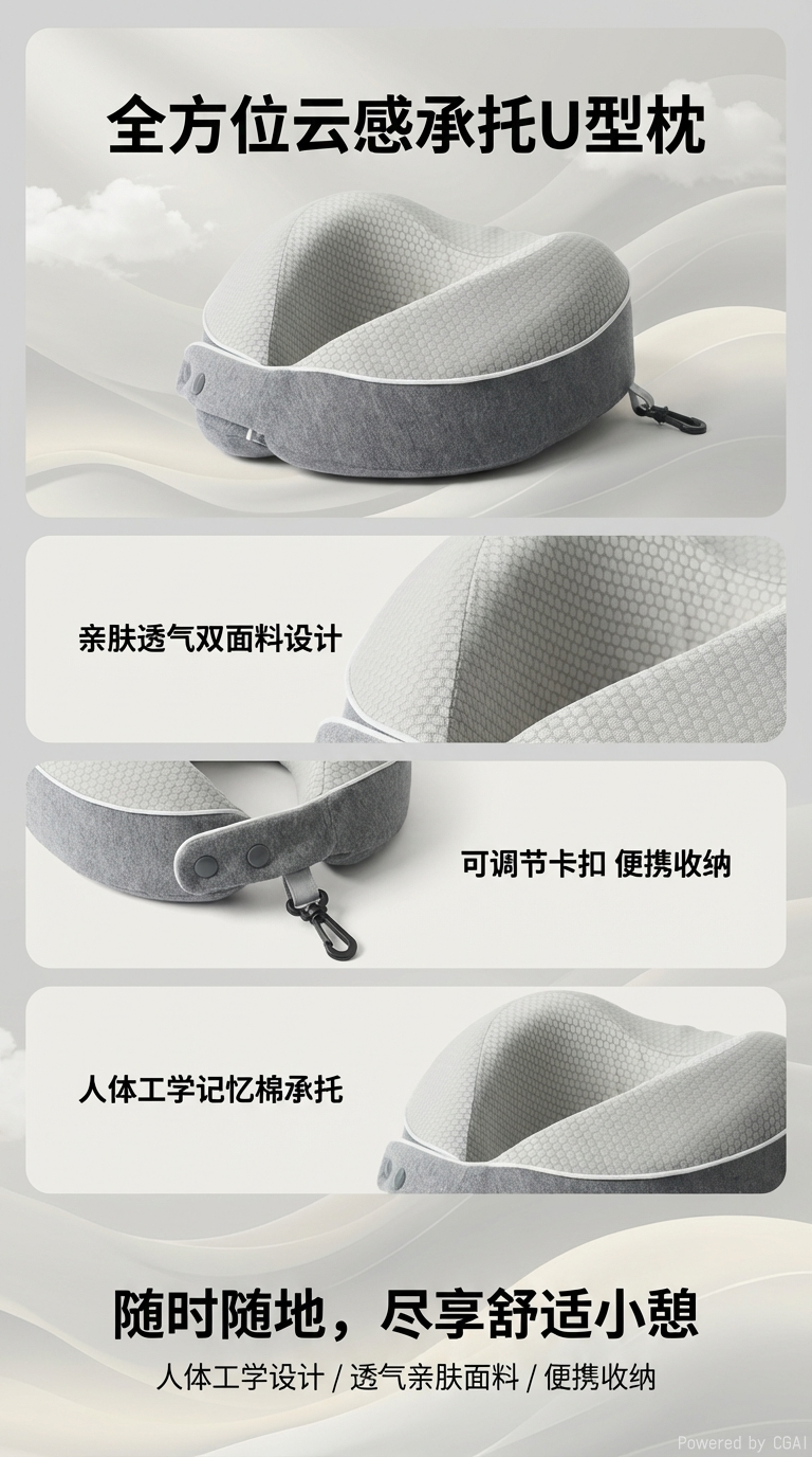 u型枕旅行便携颈枕可收纳飞机枕办公室午睡护颈枕记忆棉脖枕批发详情1