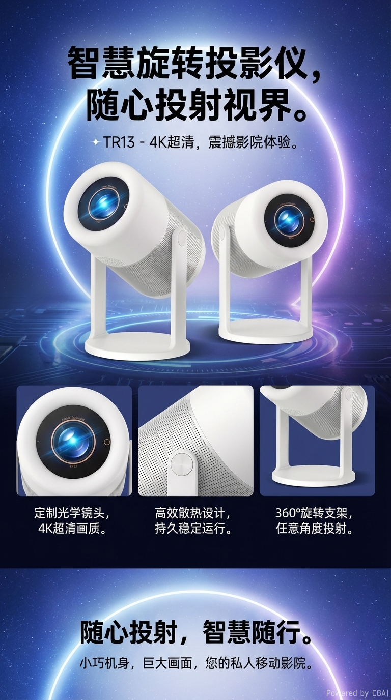 白色投影仪HY300安卓投影仪Projector高清投影仪器详情1