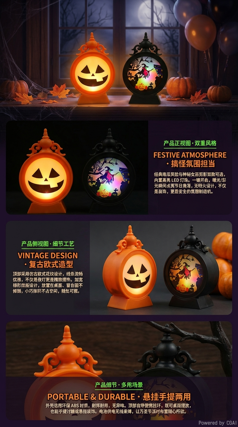 万圣节发光钟型风灯装饰灯万圣提灯节庆布置道具详情2