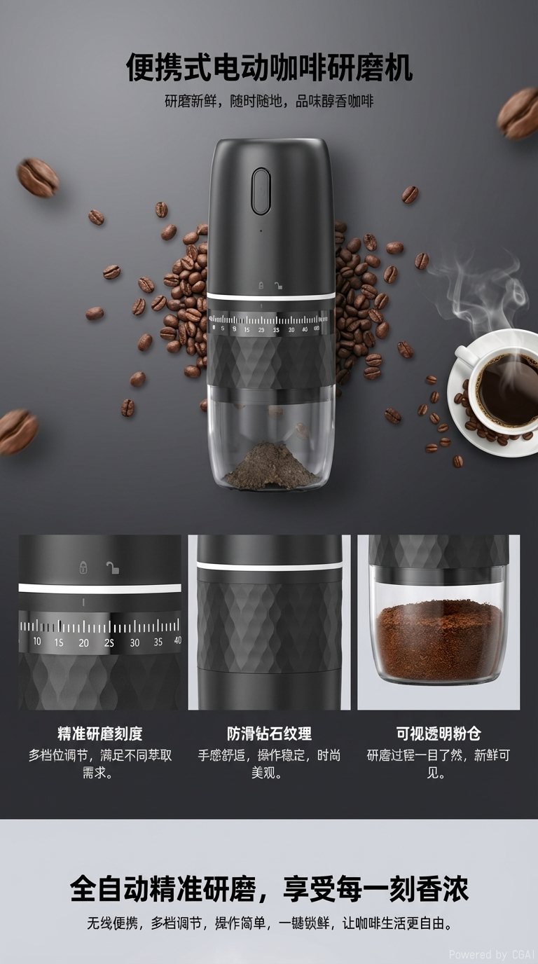 咖啡研磨器家用小型便携电动磨豆器手摇手磨自动胡椒研磨器详情1