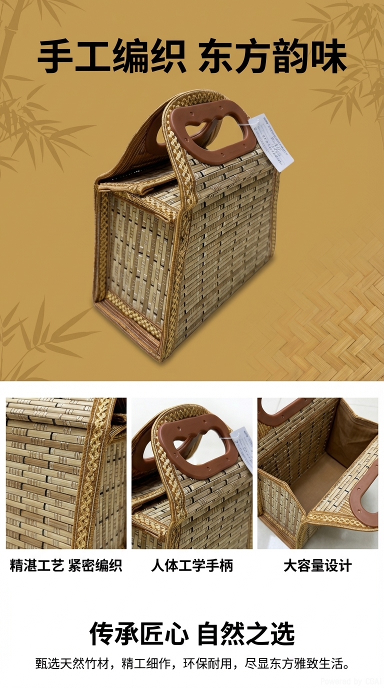 竹编手提包女文艺沙滩挎包包包女竹编简约设计感女包双拎包女士包包详情1