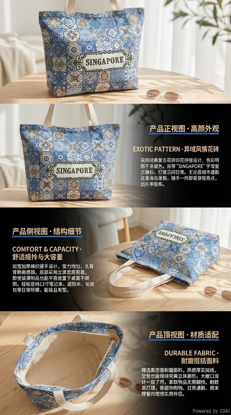 折叠包蓝色花纹图案手提电脑包托特包爱心包包托特包详情2