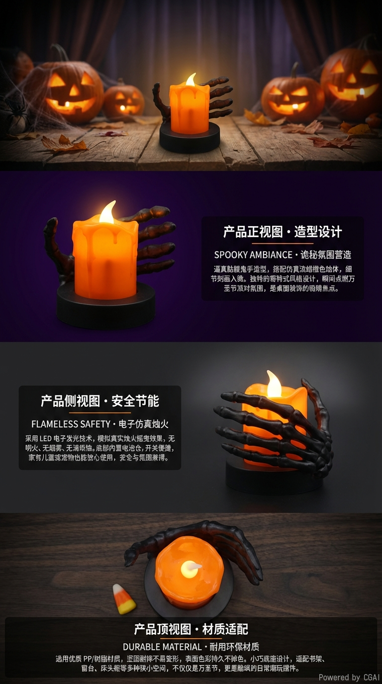 新款万圣节手掌蜡烛台发光蜡烛等摆件厂家批发详情2