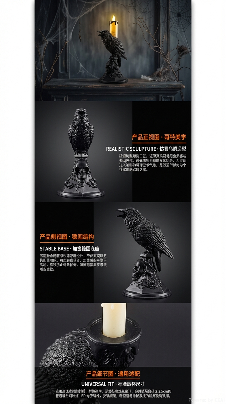 万圣节发光乌鸦蜡烛灯节日派对装饰道具摆件详情2