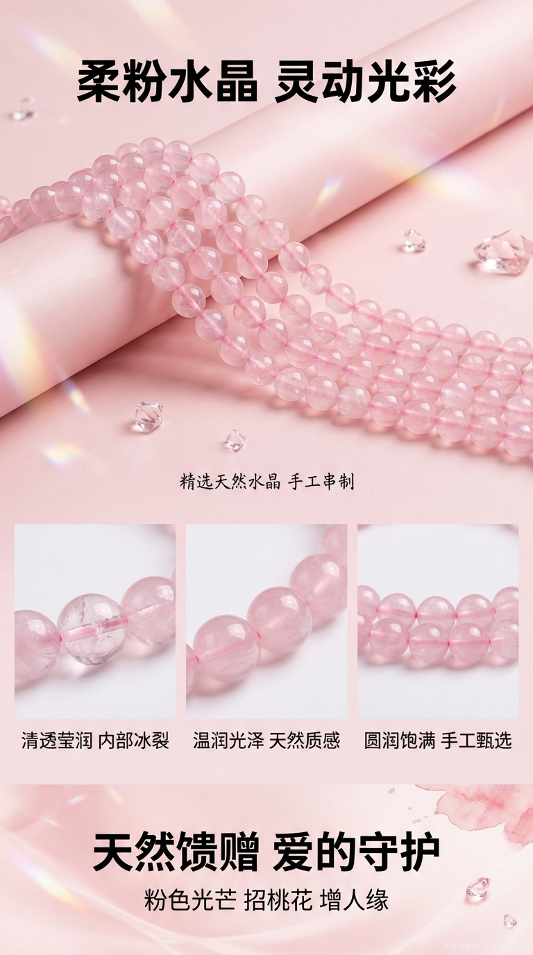 Natural rose quartz loose beads 6/8/10mm, whole piece wholesale, DIY handcrafted material beads, perforated crystal loose beads, loose beads wholesale pic 1