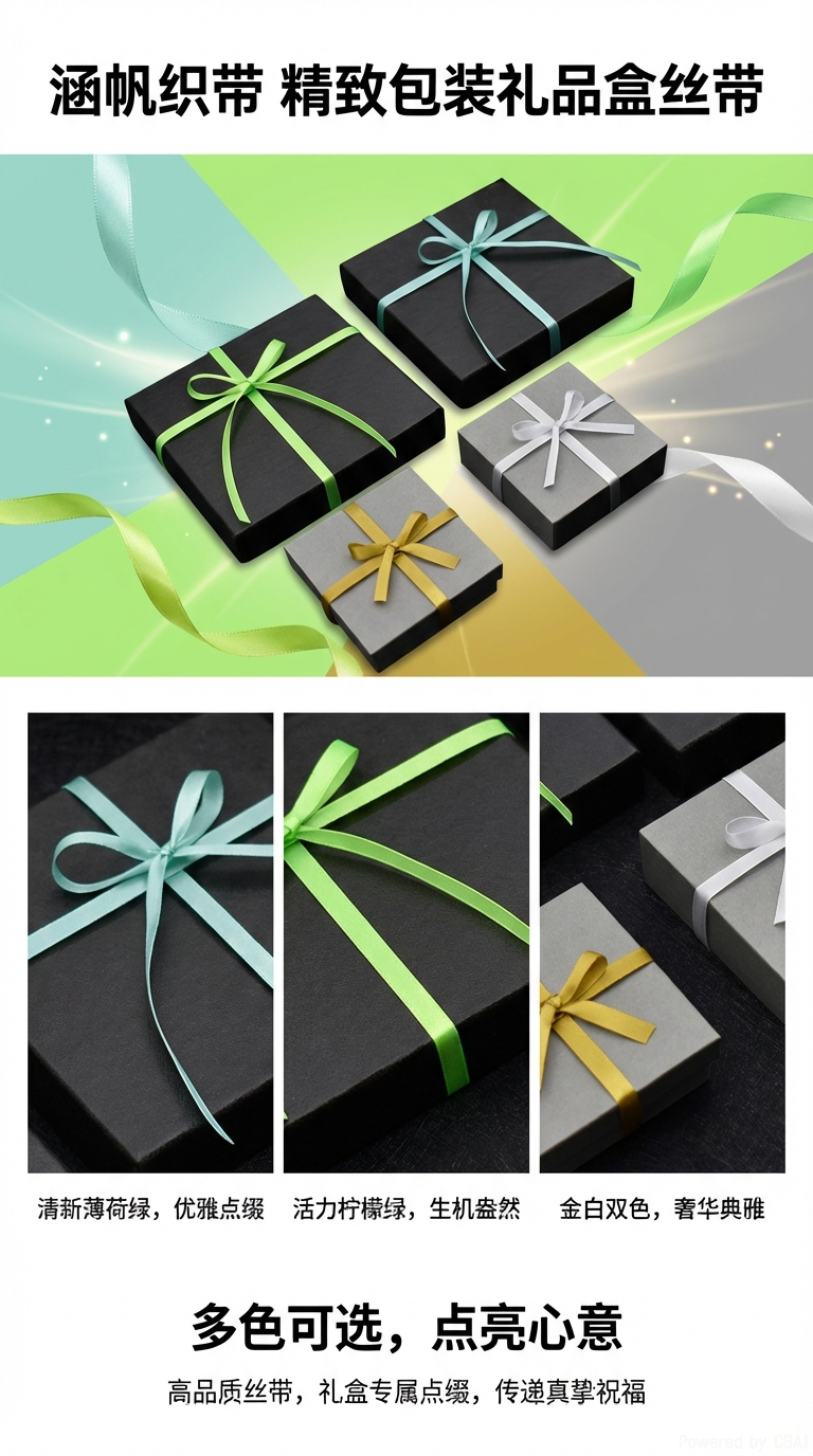 Black and grey gift box with green, blue, white and yellow ribbon bow, high-end packaging souvenir gift box, gift box pic 1