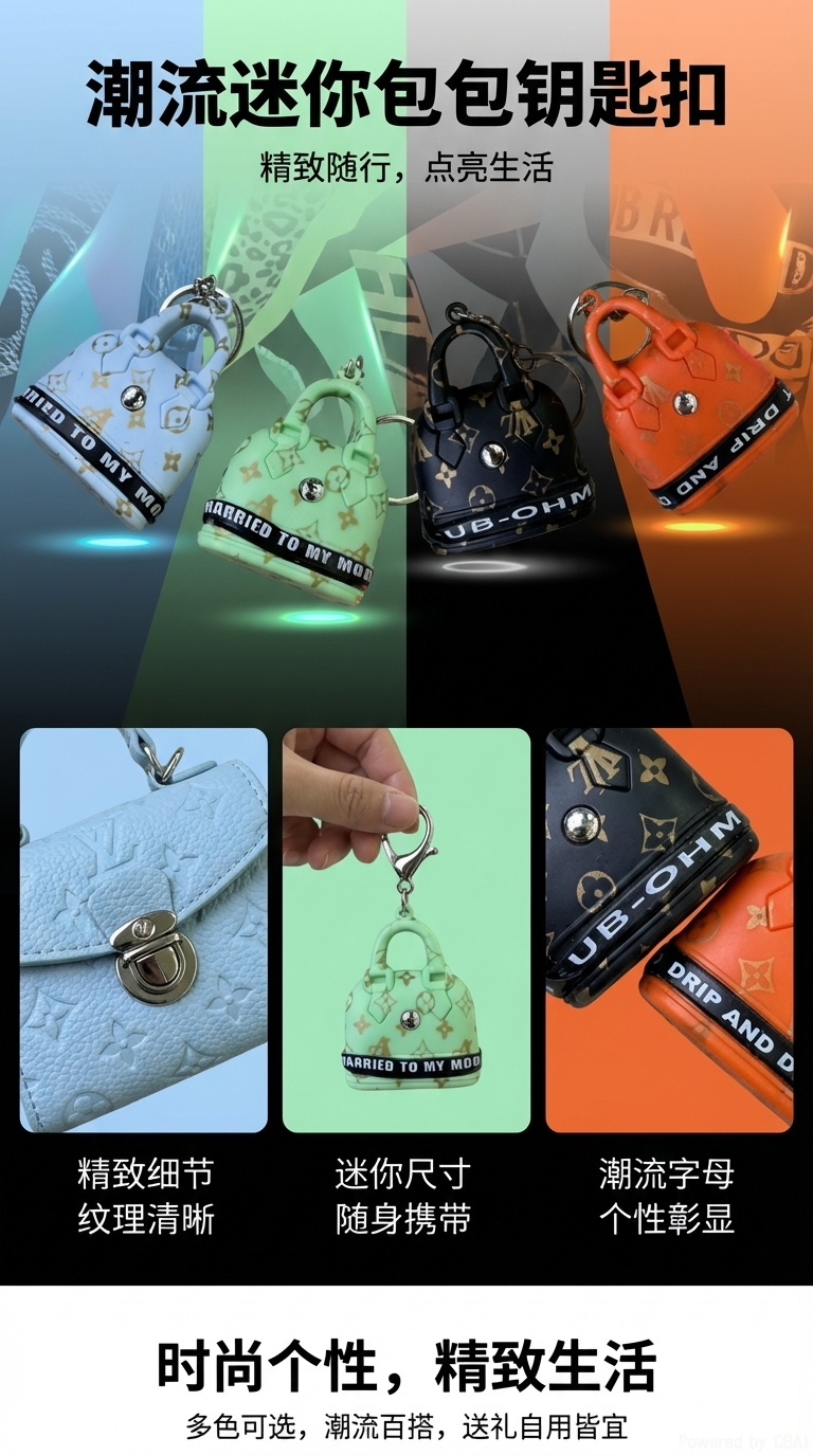 Mini handbag, multi-functional creative keychain, pendant, laser light, flashlight, convenient to carry, factory wholesale 130 pic 1