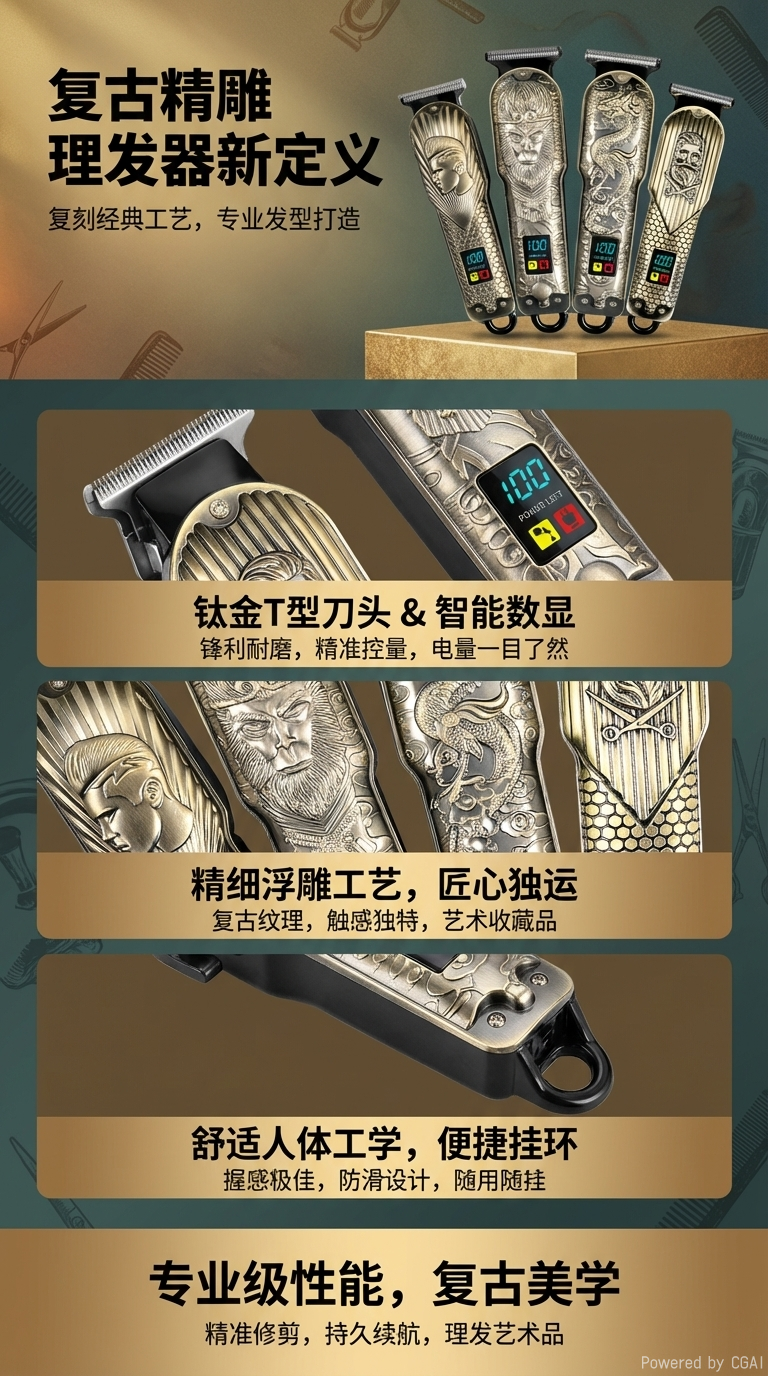 Cross-border LCD digital display electric hair clipper, special engraved trimming electric clipper for hair salons, Oil head beauty electric clipper pic 1