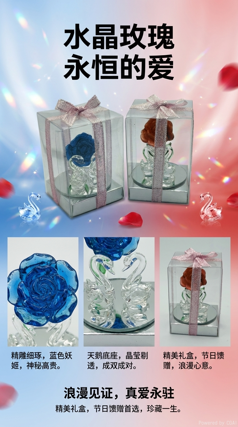 7860-1098 金贝达瓷器水晶手工玻璃工艺摆件母亲节工艺品教师节工艺品婚礼手办详情1