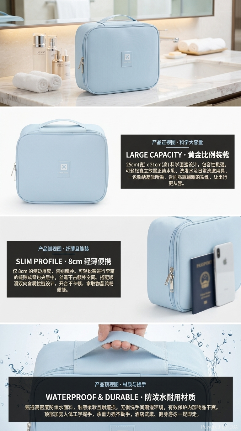 爱迪华新款便携化妆包女高端分区大容量化妆品收纳包出差旅行洗漱包详情2