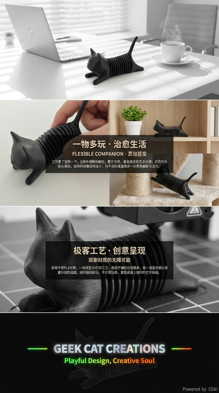 Black 3D printed cat-shaped ornaments, creative craftsmanship, home decoration, pet-shaped display gifts and fine products pic 3