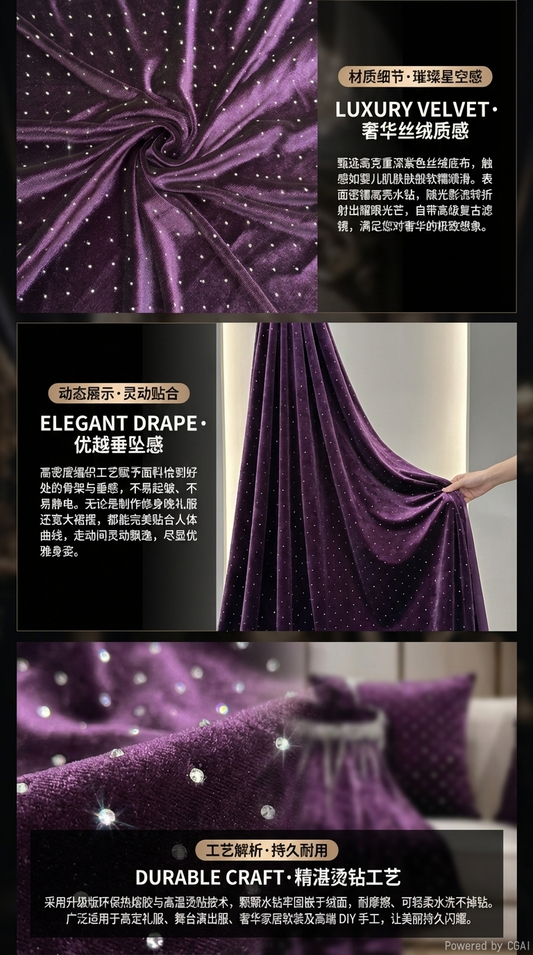 紫色带闪点亮片布料眼球眼珠纸制品花边珠绣片详情2