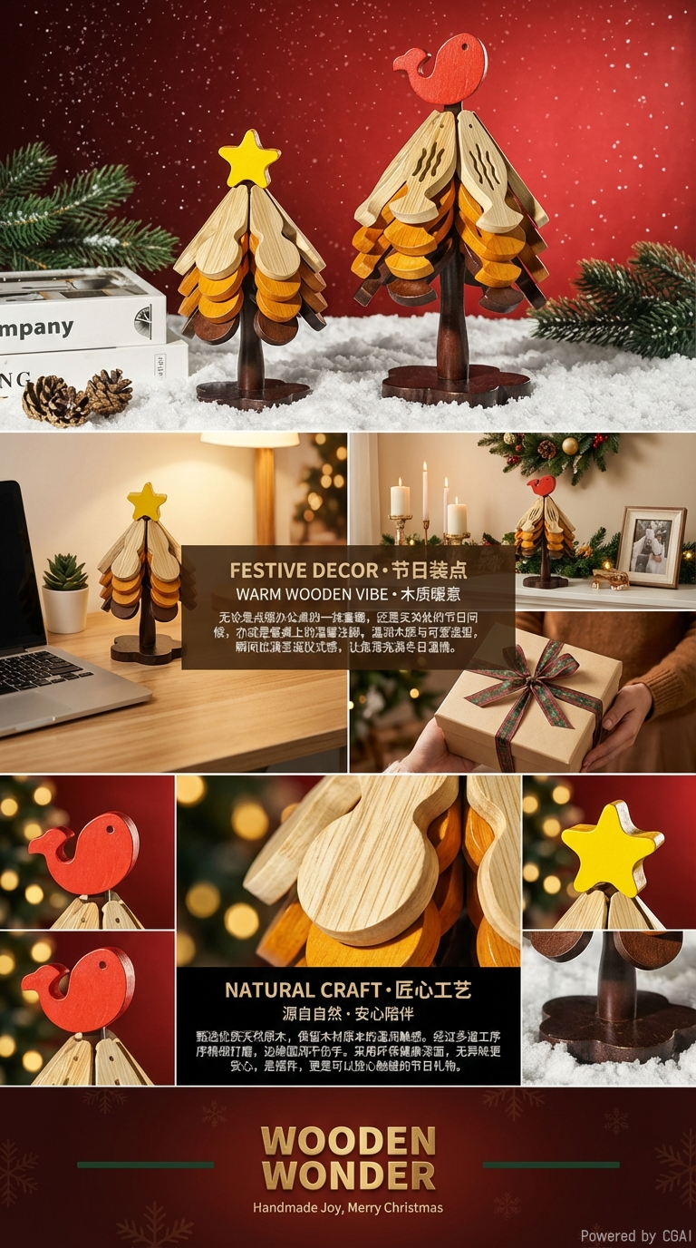 木质圣诞树杯垫，创意设计，节日氛围浓厚，点缀冬日温馨详情3