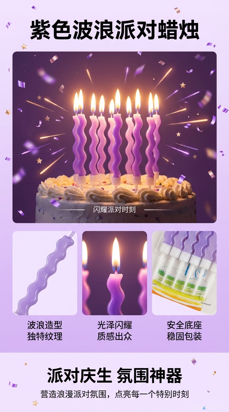 Purple wavy birthday candles, birthday candle gift box set pic 1