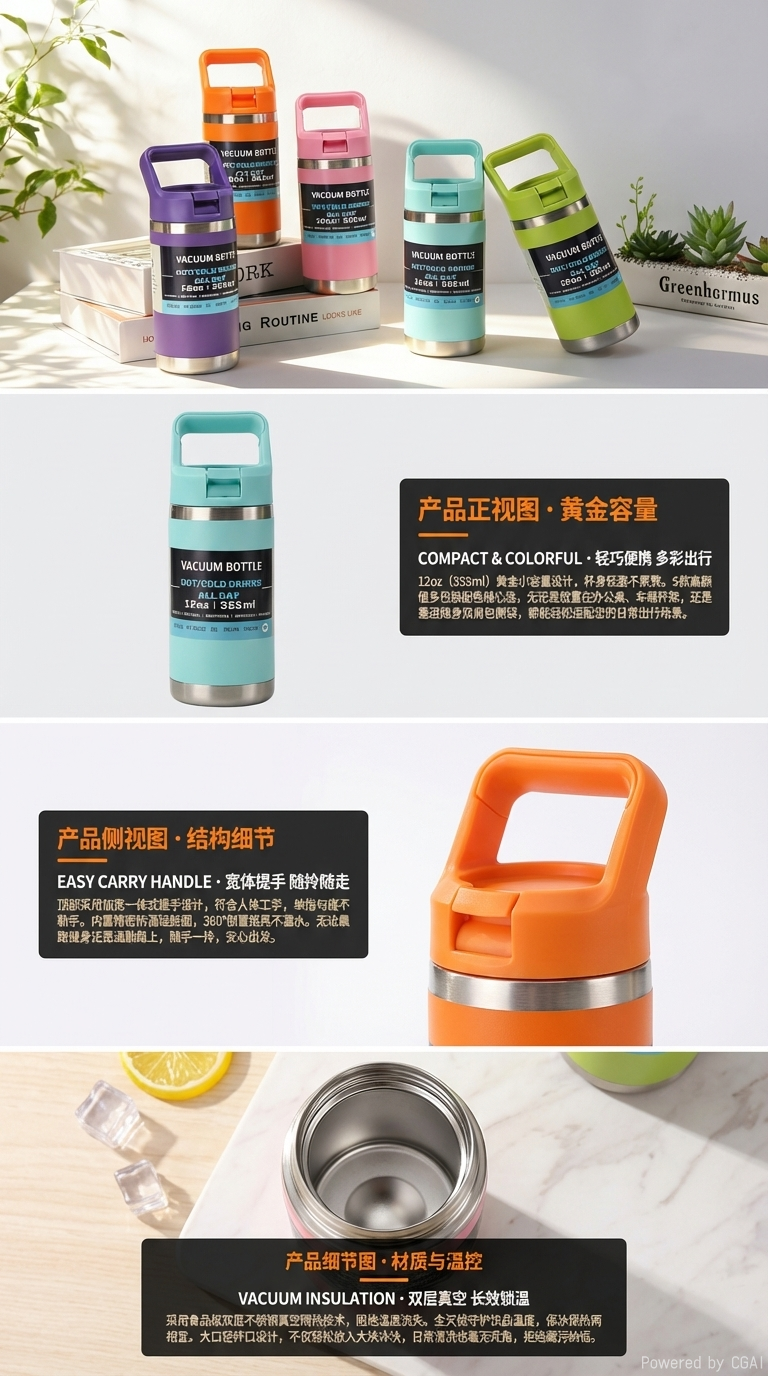 Wholesale 500ML Insulated Hiking Bottle With Handle Lid详情2