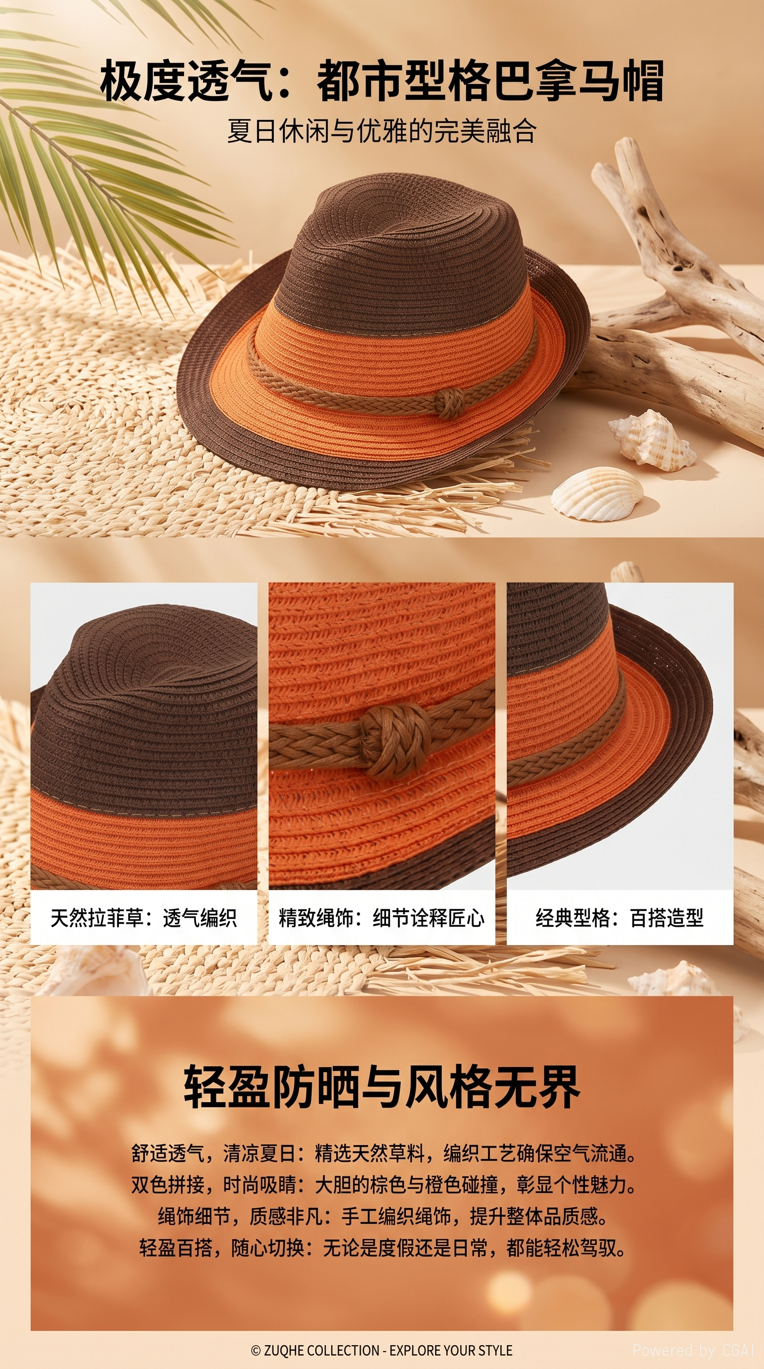 Cross-border trendy color-blocked jazz hat, spring and summer vacation sun protection top hat, British-style outdoor fashion beach straw hat. 142740413 pic 1