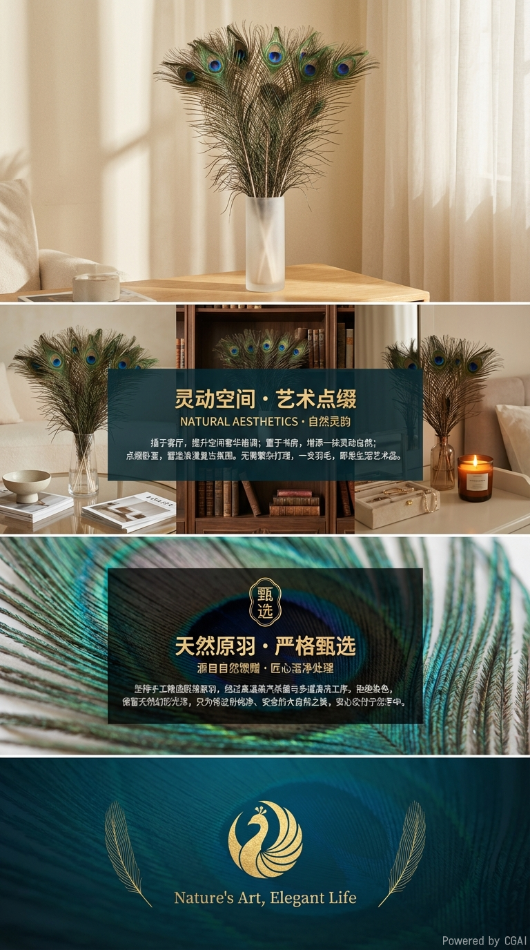 天然孔雀毛真孔雀尾翎毛插花装饰羽毛家居装饰详情3