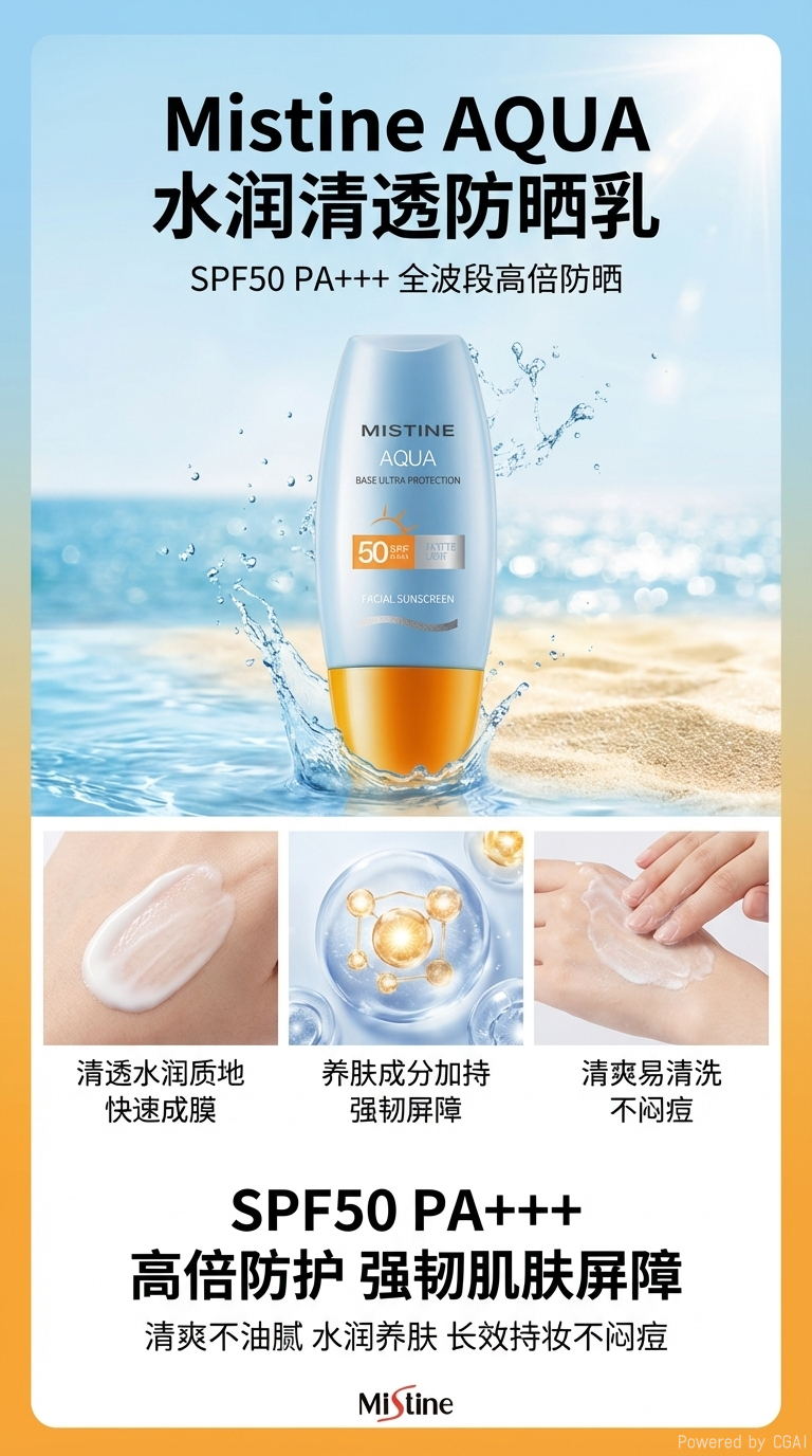Mistine Aqua Base Ultra Protection SPF50防晒喷雾面部防晒霜120g清爽控油防水详情1