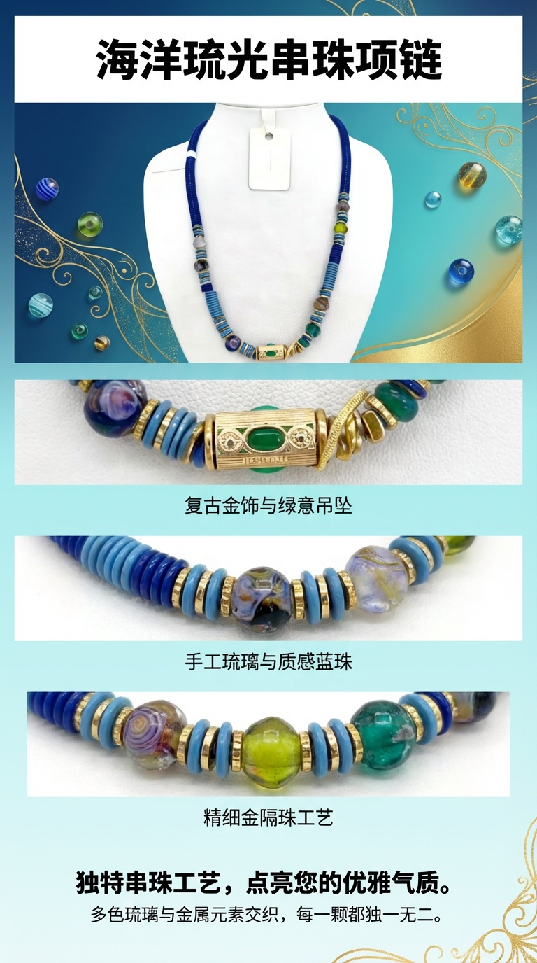 天然石珍珠项链女款拼接气质珍珠链条女款蓝色拼接项链详情1