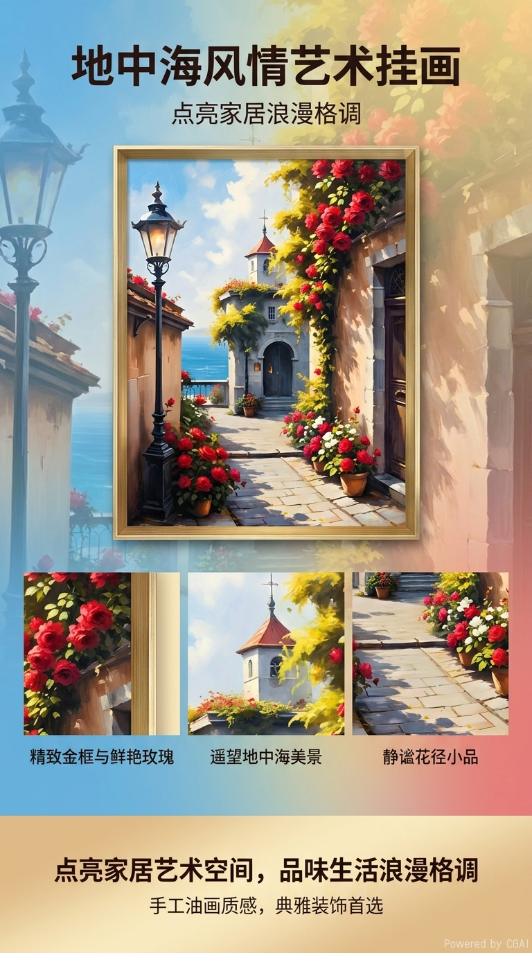 Cross-border best-selling oil painting decorative paintings, romantic seaside town decorative paintings, home decorative paintings, customized and dropshipping decorative paintings for foreign trade pic 1