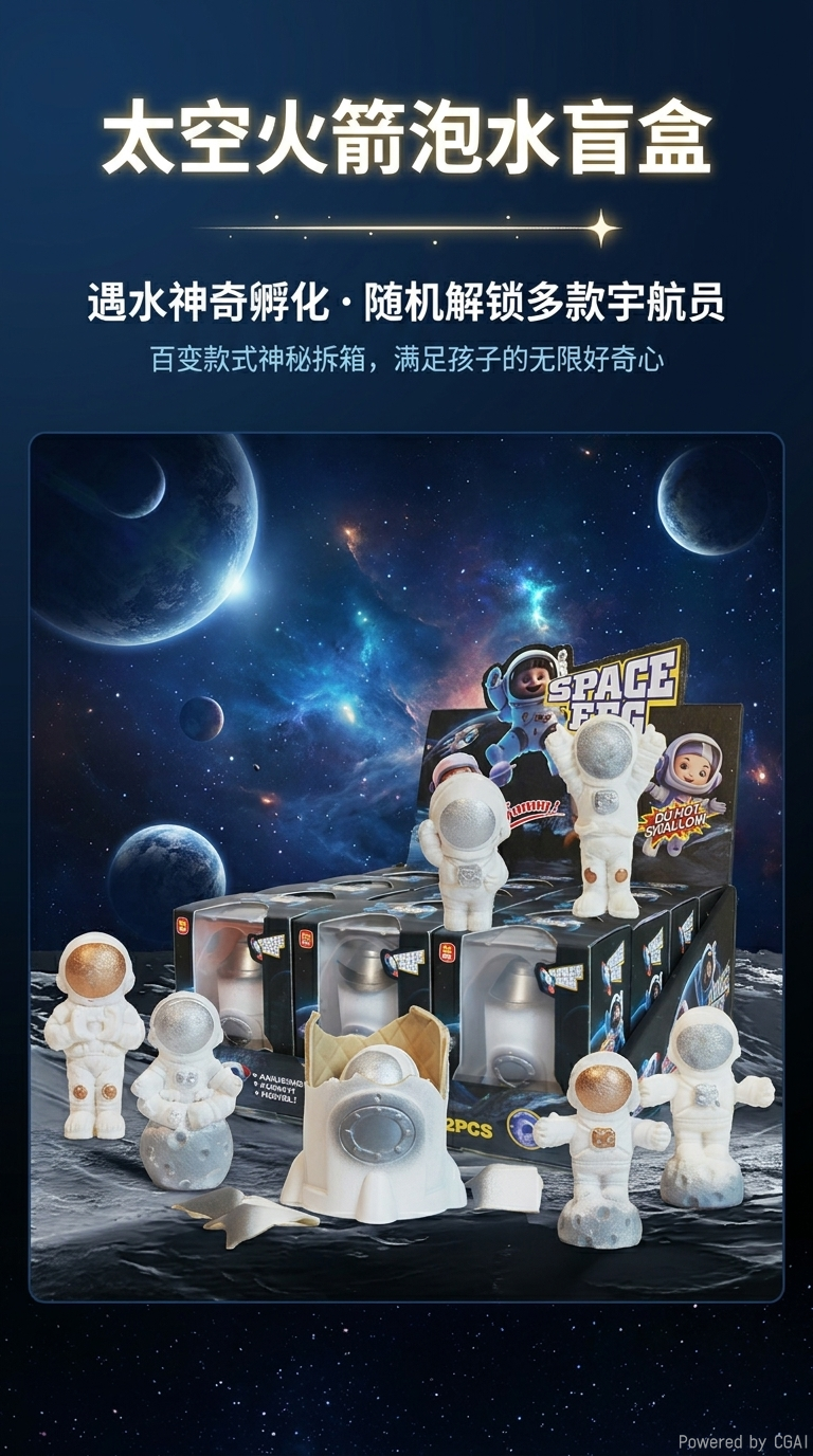 跨境新款太空人火箭泡水盲盒儿童探索宇宙宇航员航空星球膨胀玩具详情1