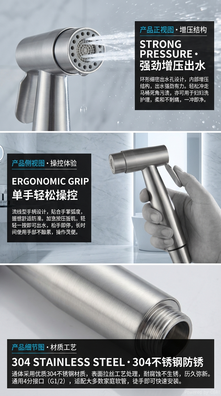 不锈钢角阀妇洗器喷头   详情2