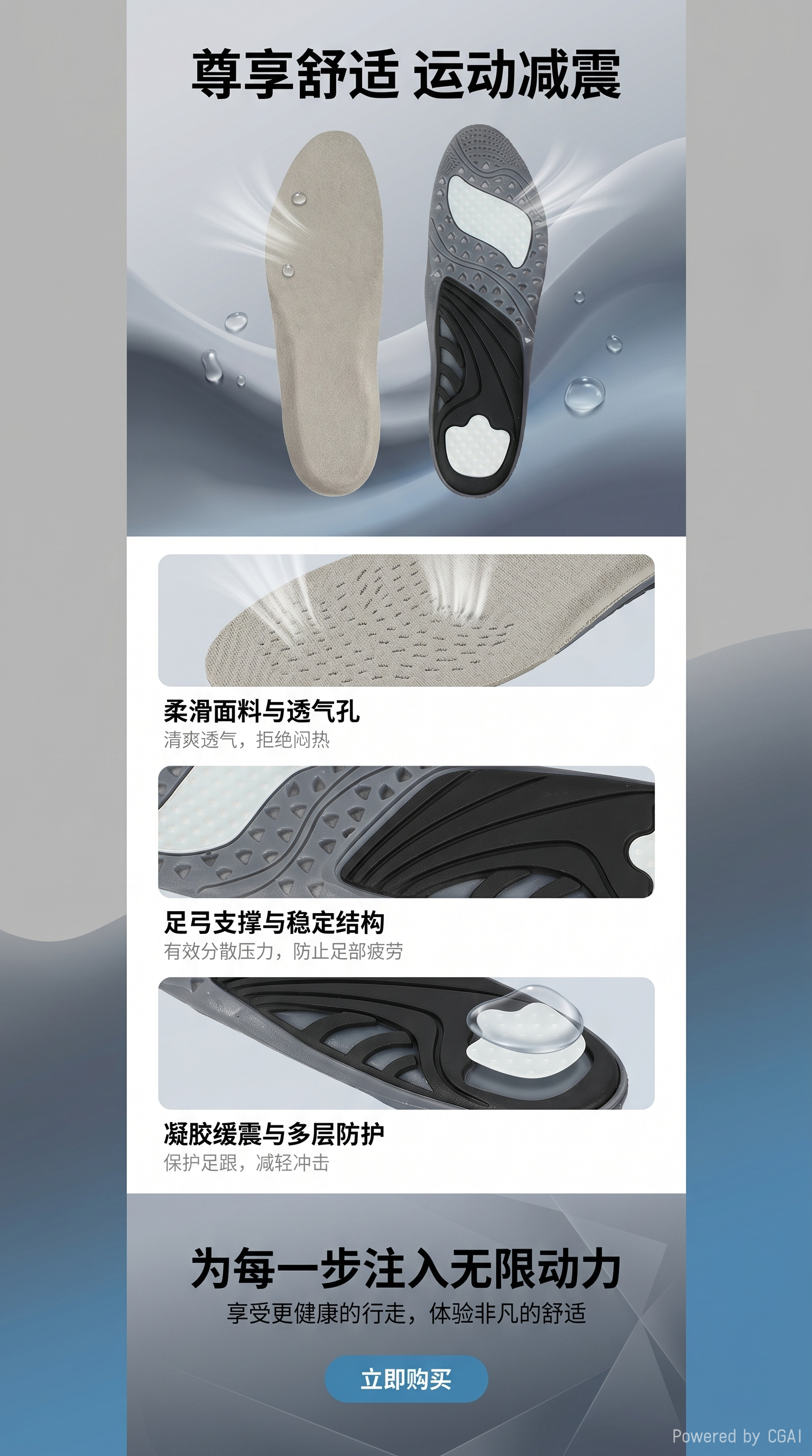 tpe三色凝胶运动鞋垫高弹力缓冲吸汗减震加厚男女款篮球跑步休闲180g详情1